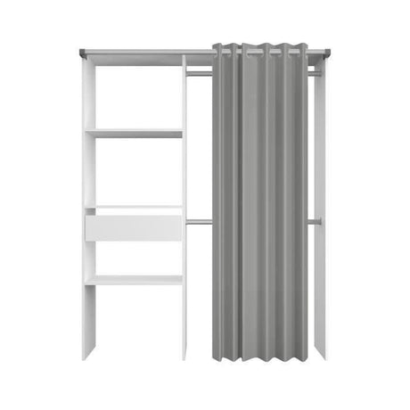 Dressing ARTIC - L143,5 x P48 x H181,9 cm - Blanc + rideau gris - Made in France