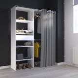 Dressing ARTIC - L143,5 x P48 x H181,9 cm - Blanc + rideau gris - Made in France