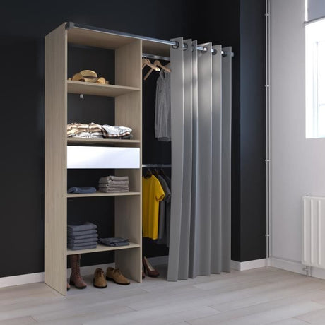 Dressing ARTIC - L143,5 x P48 x H181,9 cm - Décor Chene + rideau - Made in France