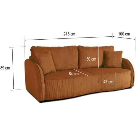 Canapé convertible 3 places - BARI - Velours cotelé - Terracotta - Coffre de rangement - 215 x 89 x 100 cm