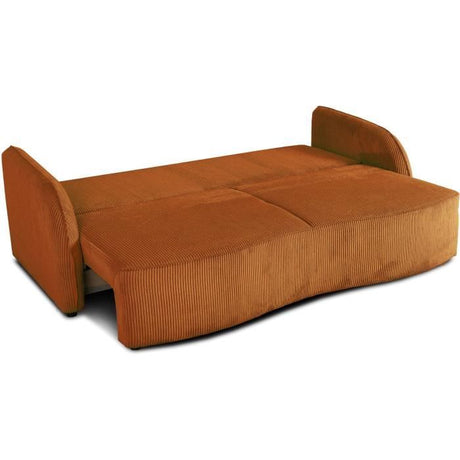 Canapé convertible 3 places - BARI - Velours cotelé - Terracotta - Coffre de rangement - 215 x 89 x 100 cm