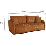 Canapé convertible 3 places - BARI - Velours cotelé - Terracotta - Coffre de rangement - 215 x 89 x 100 cm