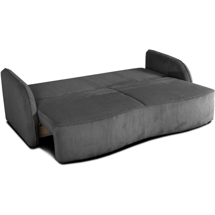 CanapÈ convertible 3 places - BARI - Velours cotelÈ - Anthracite - Coffre de rangement - 215 x 89 x 100 cm