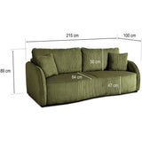 Canapé convertible 3 places - BARI - Velours cotelé - Kaki - Coffre de rangement - 215 x 89 x 100 cm