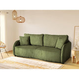 Canapé convertible 3 places - BARI - Velours cotelé - Kaki - Coffre de rangement - 215 x 89 x 100 cm