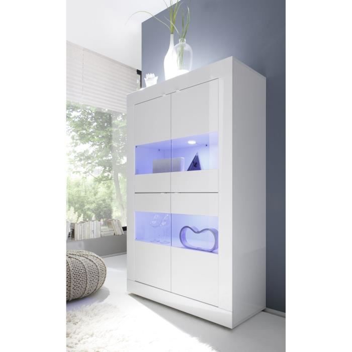 Vitrine - BASICO - 4 portes - Blanc laqué brillant - 101 x 42 x 161 cm