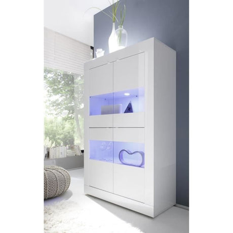 Vitrine - BASICO - 4 portes - Blanc laqué brillant - 101 x 42 x 161 cm