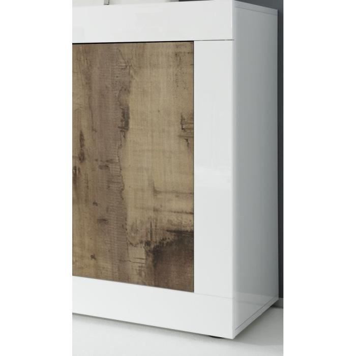 Buffet - BASICO - 4 portes - Blanc décor chene Pero - 207 x 86 x 43 cm