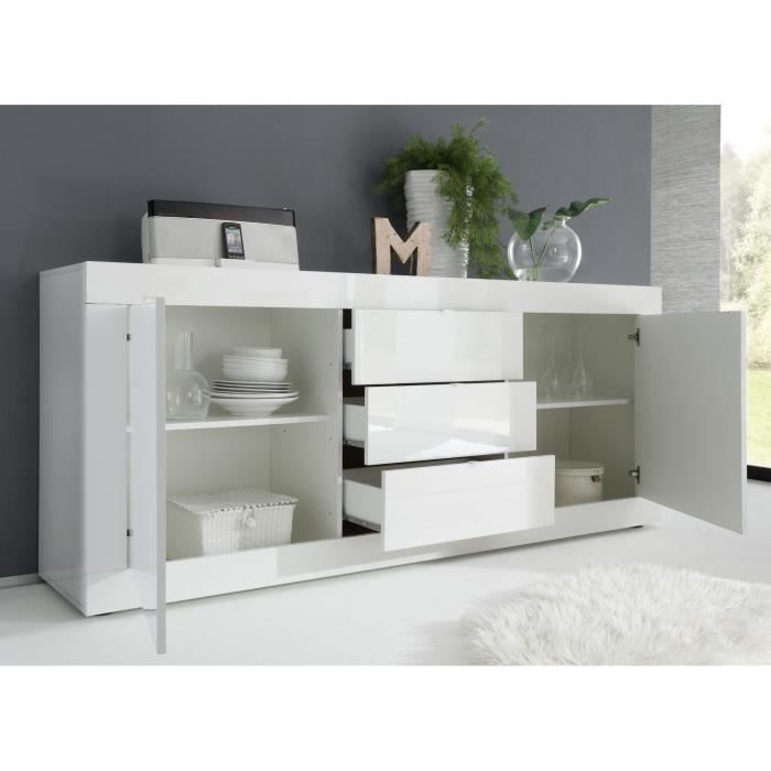 Ensemble séjour - Meuble Tv 180 cm + Buffet 210 cm 2 portes 3 tiroirs - BASICO - Blanc laqué