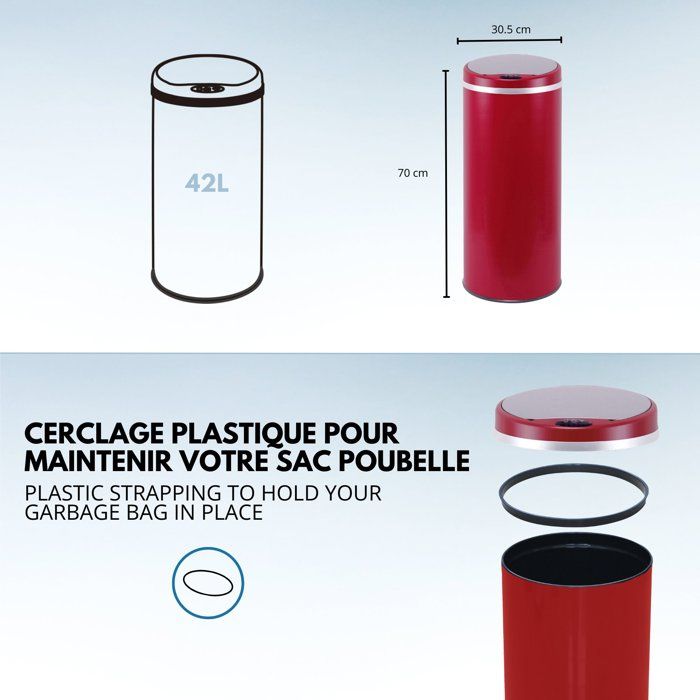 Poubelle Automatique - SOHO - KITCHEN MOVE - 42 L - Rouge Mat