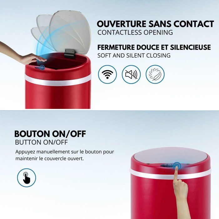Poubelle Automatique - SOHO - KITCHEN MOVE - 42 L - Rouge Mat