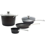 Batterie de cuisine - Tous feux dont induction - Baumalu - Aluminium forgé - Anti-adhésif - 4 pieces - Noir