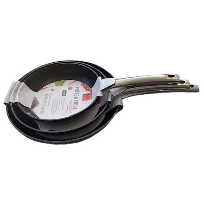 Set of 3 frying pans - BAUMALU - Black edition - 24 / 28 / 32 cm - Aluminum