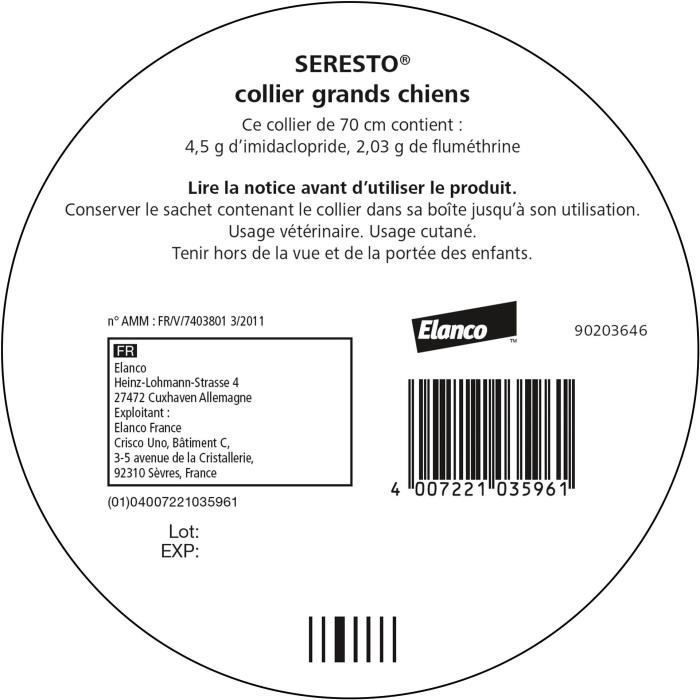 SERESTO Chien Collier Anti-Puces et Anti-Tiques +8kg 1 unité
