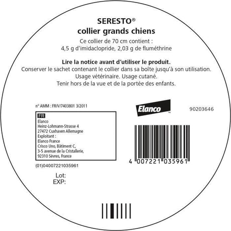 SERESTO Chien Collier Anti-Puces et Anti-Tiques +8kg 1 unité