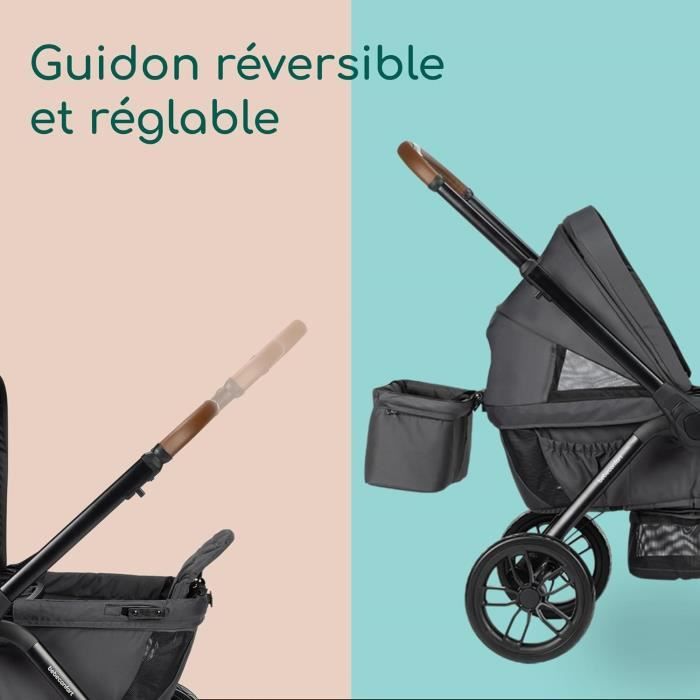 BEBECONFORT HELIOS, Poussette double, tout terrain, compact et pliable, Chariot, de 0 a 4 ans,0 a 22 kg,MINERAL GRAPHITE