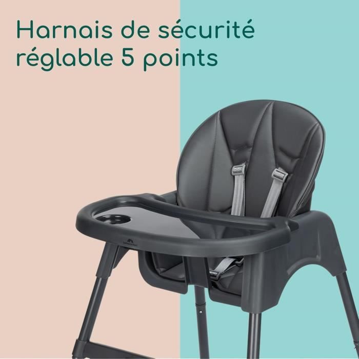 BEBECONFORT Meely + Chaise haute bébé 2 en 1, inclinable, De 6 mois a 3 ans (15kg), inclinable  TINTED GRAPHITE