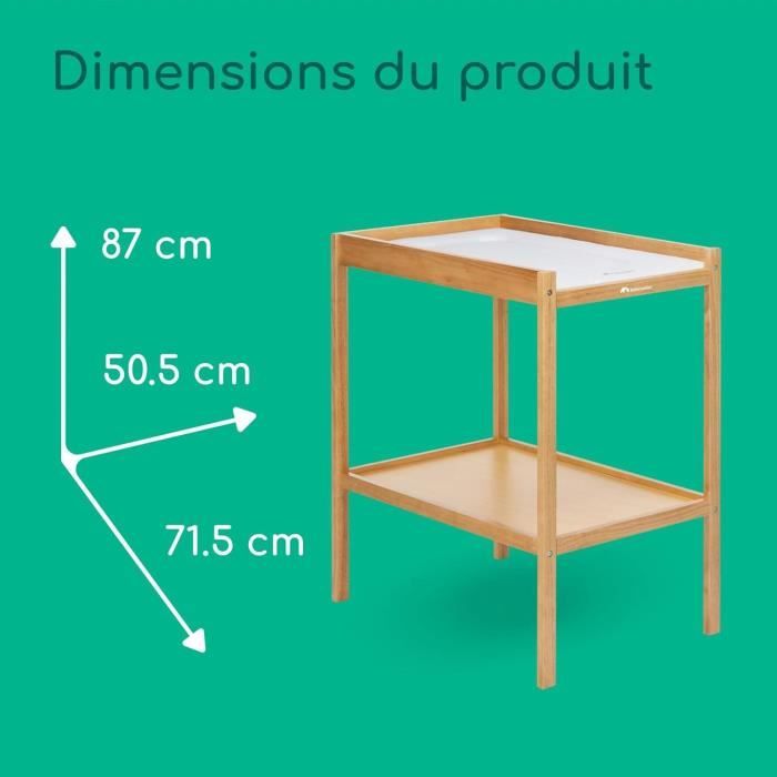 BEBECONFORT DAISY, Table a langer bois,matelas a langer inclus, facile a nettoyer, durable, De 0 a 12 mois (11kg)  bois naturel