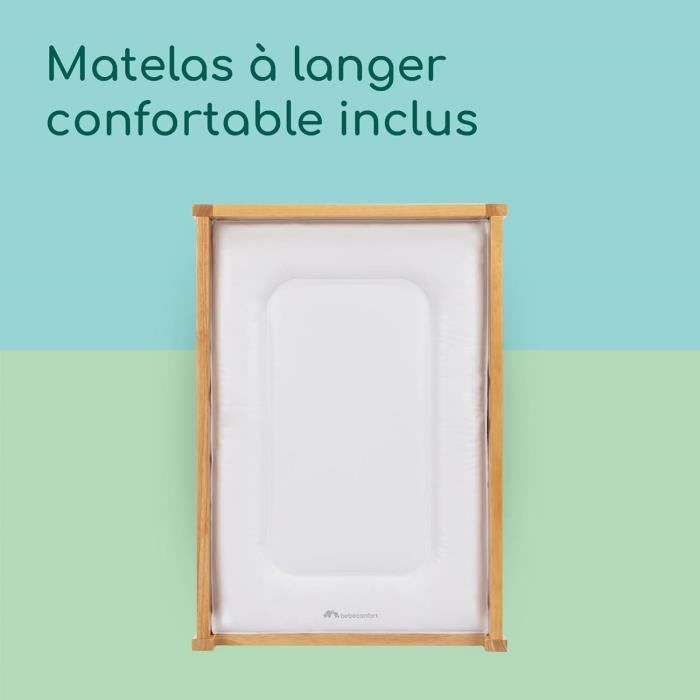 BEBECONFORT DAISY, Table a langer bois,matelas a langer inclus, facile a nettoyer, durable, De 0 a 12 mois (11kg)  bois naturel