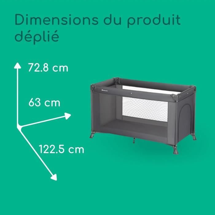 BEBECONFORT Sweet dreams Lit bébé, Lit parapluie, De la naissance a 3 ans (jusqu'a 15kg) + sac de transport, Mineral Graphite