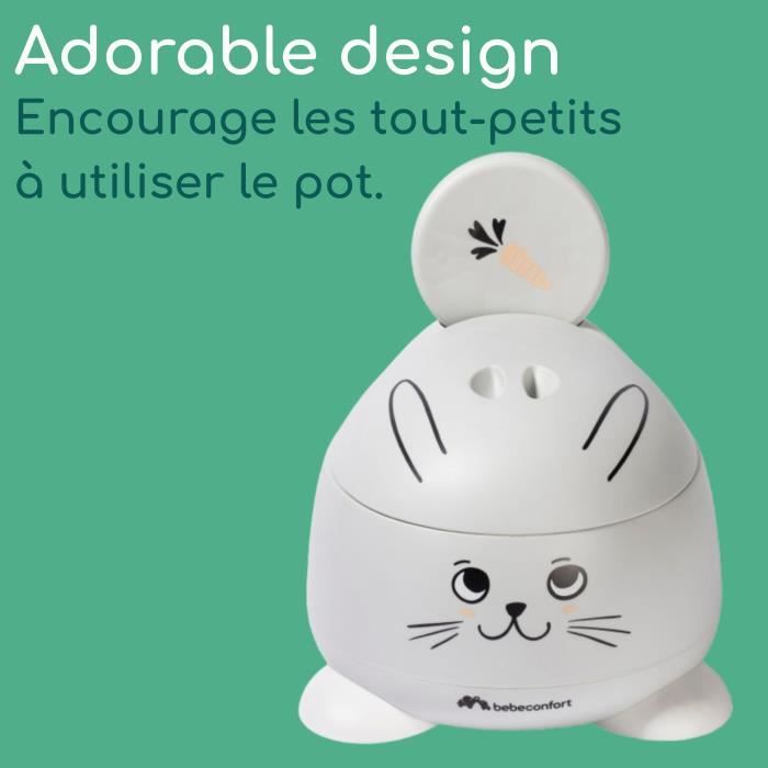 BEBECONFORT Pot Bébé Toilette Confort, 12-36 Mois (max. 20 kg), Jolis Motifs D'animaux, Toilette Enfant Antidérapante, Lapin Gris