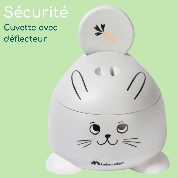 BEBECONFORT Pot Bébé Toilette Confort, 12-36 Mois (max. 20 kg), Jolis Motifs D'animaux, Toilette Enfant Antidérapante, Lapin Gris