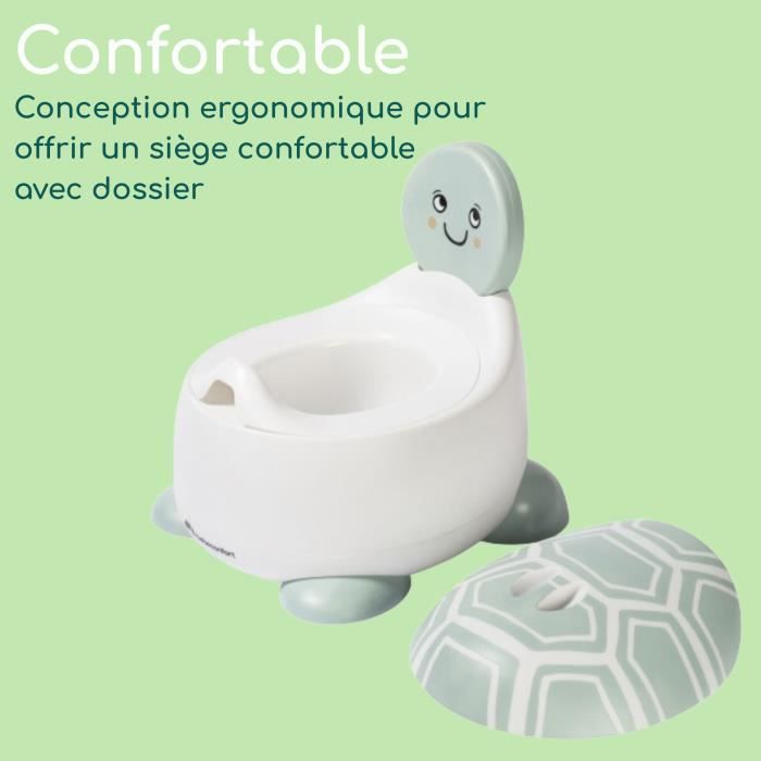 BEBECONFORT Pot Bébé Toilette Confort, 12-36 Mois (max. 20 kg), Jolis Motifs D'animaux, Toilette Enfant Antidérapante, Tortue Verte