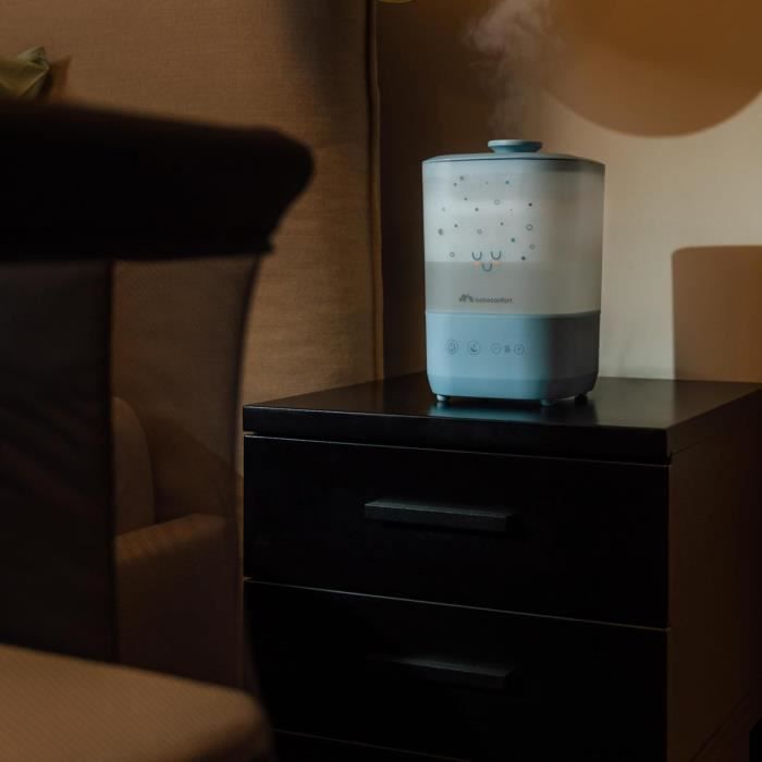 BEBECONFORT Humidificateur D'air Bébé Cool-Mist, Veilleuse Bébé 7 Couleurs, Réservoir Easy-Fill 2,1 l,Brosse de Nettoyage, Bleu