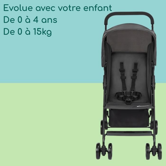 BEBE CONFORT Poussette canne Snow, ultra-légere (5 kg), De la naissance a 4 ans , Siege inclinable, Pliage compact, Mineral Graphite