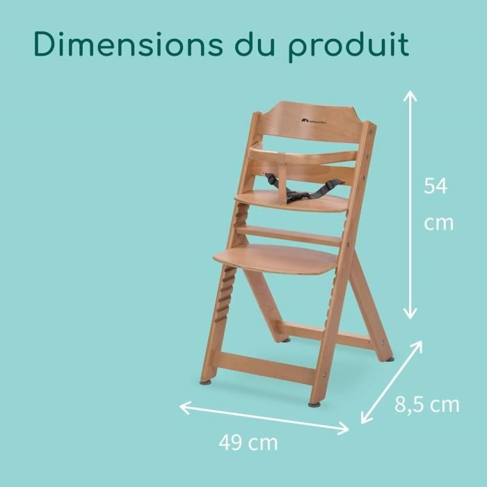 BEBECONFORT Timba Chaise haute bébé, Chaise bois, De 6 mois a 10 ans (30kg), Natural wood