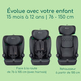 Siege auto évolutif ceinturé GROW i-Safe BEBE CONFORT, De 15 mois a 12 ans (76-150 cm), Sécurité R129, Tinted Black