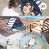 BABYMOOV Aquani mariniere 3 en 1, aire de jeux, piscine & lit d'appoint, anti-UV FPS 50+, 2 jeux + moustiquaire inclus