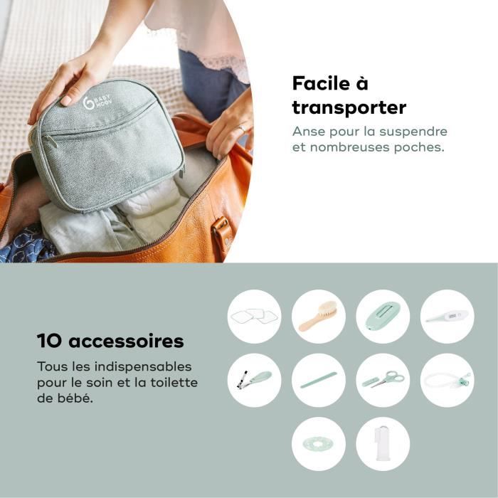 Babymoov Trousse de Soin BÈbÈ - Des la naissance - En Tissu RecyclÈ CertifiÈ GRS -10 Accessoires, Matcha