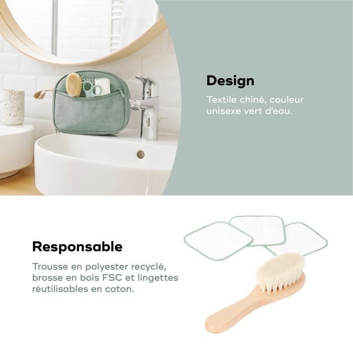 Babymoov Trousse de Soin BÈbÈ - Des la naissance - En Tissu RecyclÈ CertifiÈ GRS -10 Accessoires, Matcha