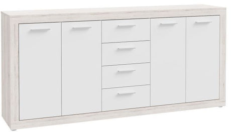 Buffet - BACCIO - Chene / Blanc mat - 4 portes - 4 tiroirs - 197,1 x 41 x 91,9 cm