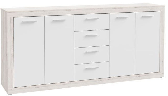 Buffet - BACCIO - Chene / Blanc mat - 4 portes - 4 tiroirs - 197,1 x 41 x 91,9 cm