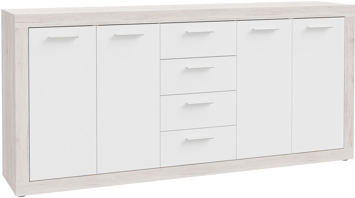 Buffet - BACCIO - Chene / Blanc mat - 4 portes - 4 tiroirs - 197,1 x 41 x 91,9 cm