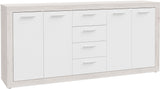 Buffet - BACCIO - Chene / Blanc mat - 4 portes - 4 tiroirs - 197,1 x 41 x 91,9 cm