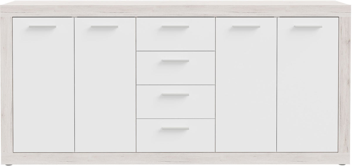 Buffet - BACCIO - Chene / Blanc mat - 4 portes - 4 tiroirs - 197,1 x 41 x 91,9 cm