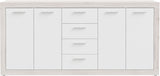 Buffet - BACCIO - Chene / Blanc mat - 4 portes - 4 tiroirs - 197,1 x 41 x 91,9 cm