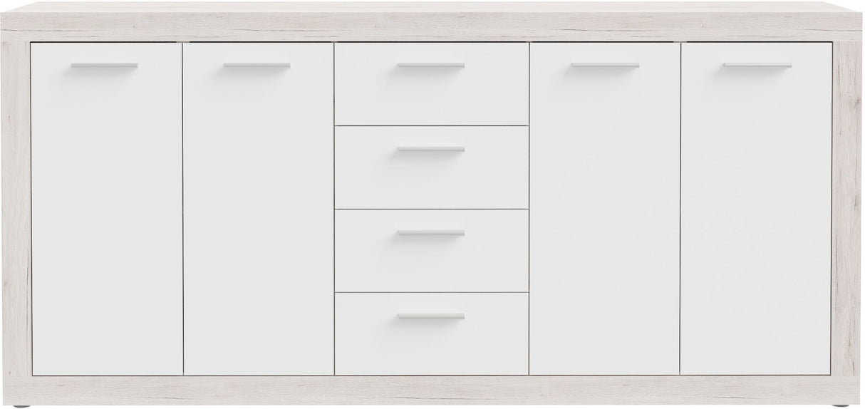 Buffet - BACCIO - Chene / Blanc mat - 4 portes - 4 tiroirs - 197,1 x 41 x 91,9 cm
