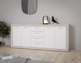 Buffet - BACCIO - Chene / Blanc mat - 4 portes - 4 tiroirs - 197,1 x 41 x 91,9 cm