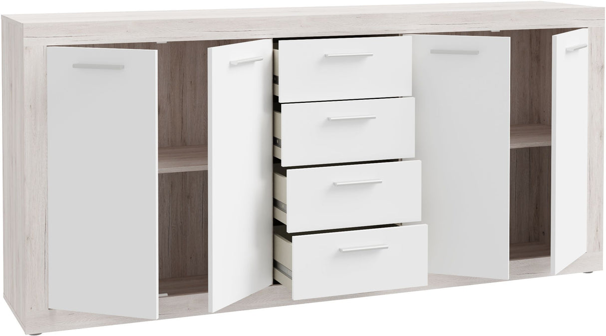 Buffet - BACCIO - Chene / Blanc mat - 4 portes - 4 tiroirs - 197,1 x 41 x 91,9 cm