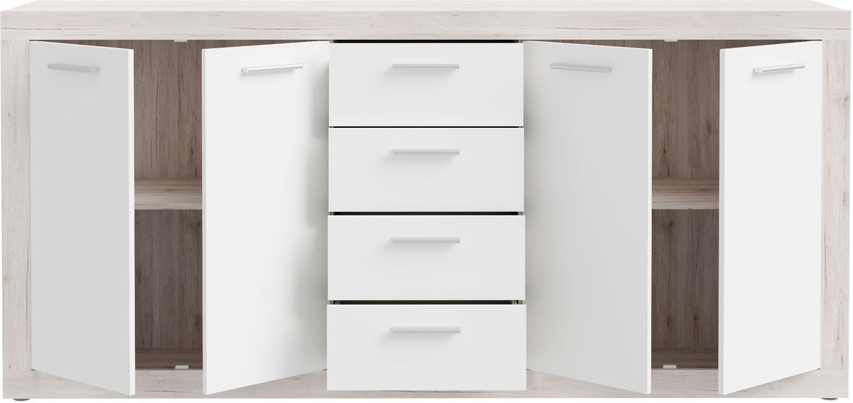 Buffet - BACCIO - Chene / Blanc mat - 4 portes - 4 tiroirs - 197,1 x 41 x 91,9 cm
