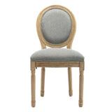 GRETA Lot de 2 chaises mÈdaillon - Pied bois - Tissu Gris - L 49 x P 56 x H 96 cm