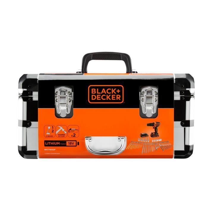 Kit perceuse a percussion sans fil - 18V - BLACK+DECKER - BDC718AS2F-QW - 2 batteries - chargeur - malette + 80 accessoires