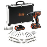 Kit perceuse visseuse sans fil - 18V - BLACK+DECKER - BDCDC18BAFC-QW - 2 batteries - chargeur - coffret + 80 accessoires