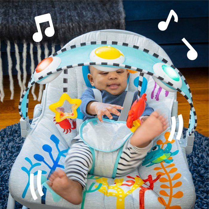 BABY EINSTEIN Transat bébé évolutif Octopus jusqu'a 18kg-cadeau bébé, Position fixe ou a bascule, Musique et Lumiere