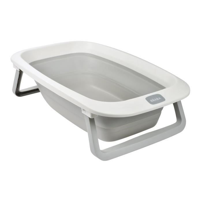 BÉABA - Baignoire Pliable bébé - Ultra Compacte - Pieds antidérapants - Bouchon de vidange - Eazy Pop Camélé'O - 29L - Gris