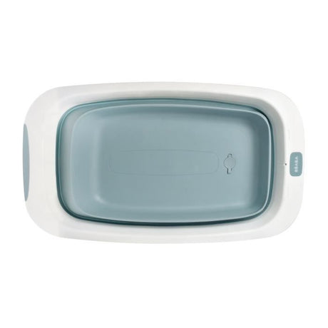 BÉABA - Baignoire Pliable bébé - Ultra Compacte - Pieds antidérapants - Bouchon de vidange - Eazy Pop Camélé'O - 29L - Bleu